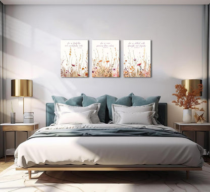 3Pcs MALEDO Christian Nursery Canvas Wall Art Bible Verse Floral Pictures Wall Decor Boho Wildflower Nursery Posters