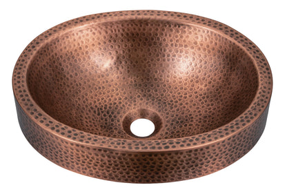 Monarch Abode Bathroom Sink – 17-Inch Oval Skirted Drop In Bathroom Sink, Top Mount Hand Hammered Pure Copper Vanity Sinks for Countertop, Powder Room or Restroom, Drop in Sinks for Bathrooms