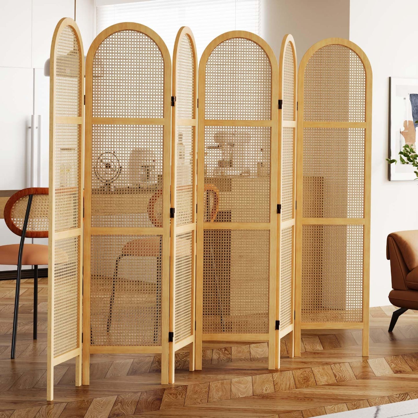 Svimi Room Dividers and Folding Privacy Screens, 5.6 Ft Double Hinged Rattan Partition Freestanding Wall Room Divider for Home - 6 Panels (Natural)