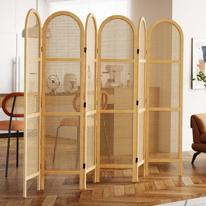 Svimi Room Dividers and Folding Privacy Screens, 5.6 Ft Double Hinged Rattan Partition Freestanding Wall Room Divider for Home - 6 Panels (Natural)