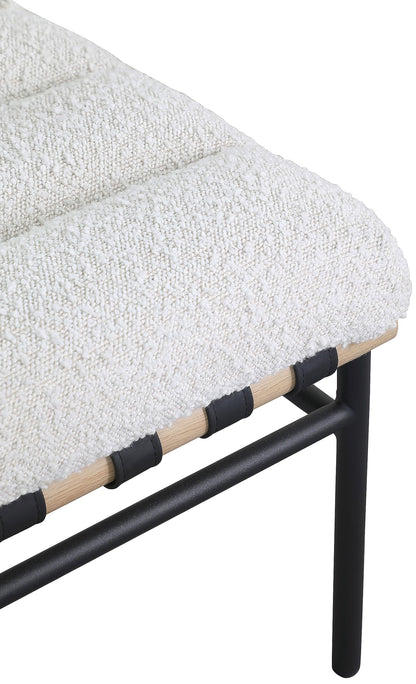 Meridian Furniture 411Cream Burke Collection Modern | Contemporary Accent Chair, Rich Cream Boucle Fabric, Black Vegan Leather Straps, Matte Black Metal Frame, 24.5" W x 29.5" D x 31.5" H, Cream