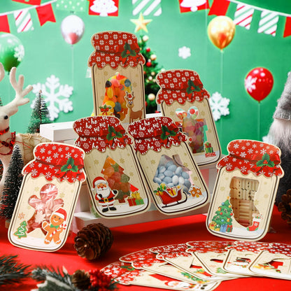 Honeydak 100 Set Mason Jar Cards Kit with 100 Clear Treat Bags & 100 Adhesive Strips, DIY Goodie Bags, Party Favors Supplies, Gift Exchange, Holidays Prizes