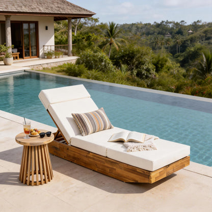 Christopher Knight Home Maril Acacia Wood Chaise Lounge Chair Outdoor, Adjustable Backrest Sun Lounger Recliner, Patio Outdoor Chaise Lounge with 4" Thick Water-Resistant Cushion, Teak+Cream