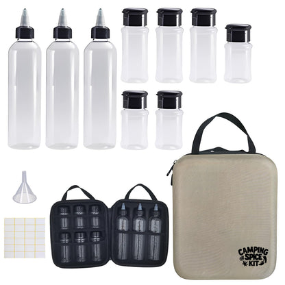 Merleu Camping Spice Kit with Protetion Hard EVA Case,9 Spice Shaker Jars Salt and Pepper Holder BBQ Spice,Separable Travel Spice Containers,Portable Spice Container(Empty Bottles with Bag)