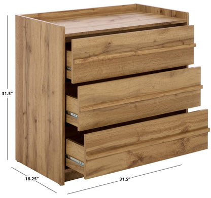 SAFAVIEH Furniture - Mishi 3-Drawer Chest - Oak Wood-Look Dresser with Storage, Modern Bedroom & Guest Room Storage Cabinet, 32" W x 18.3" D x 31.5" H (CHS3101A)