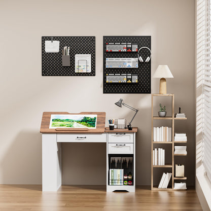 Lurinthal Drafting Table with Storage Cabinet & Drawers, Adjustable Drawing Desk with Open Shelves, Craft Table Painting Desk for Artists, Painters, Drawing, Crafting, Reading, Writing, Working