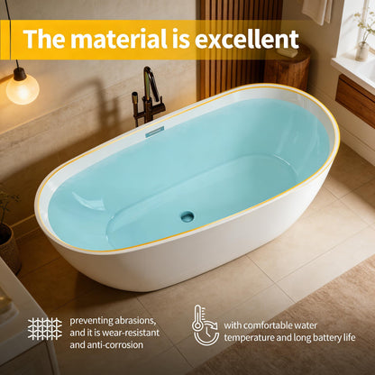 Garvee 67" Deep Soaking Bathtub, Non-Slip Acrylic Tub with Chrome Drain, cUPC Certified, Ergonomic Modern Bath for Bathrooms, Easy-Install, White Pearl