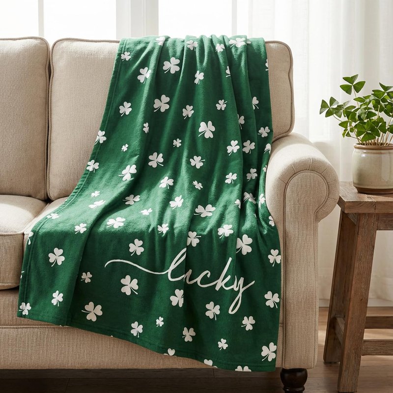 Horaldaily St. Patrick's Day Flannel Blanket Throw, Irish Clover Shamrock Green Soft Fuzzy Plush Cozy Fleece Blankets for Couch Sofa Bed Lounging, Ideal Gifts for Kids Adults Self, 50x60