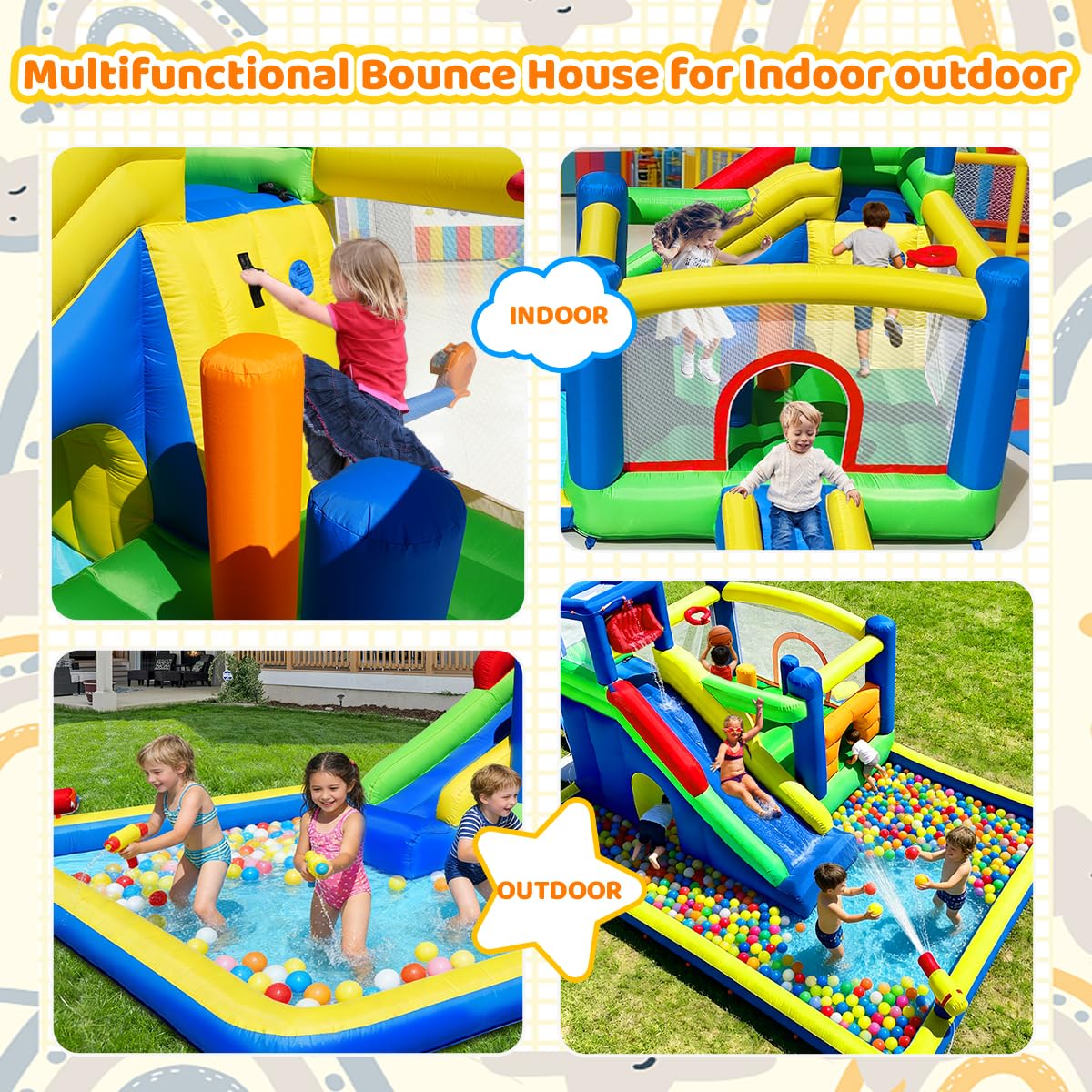 Umbalir 14.3x13.5FT Giant Inflatable Water Slide & Bounce House, 10-in-1 Water Park with Big Splash Pool, Long Slide, Secret Tunnel & Crawl-Through, Kids Backyard Bouncy Castle, Blower Included