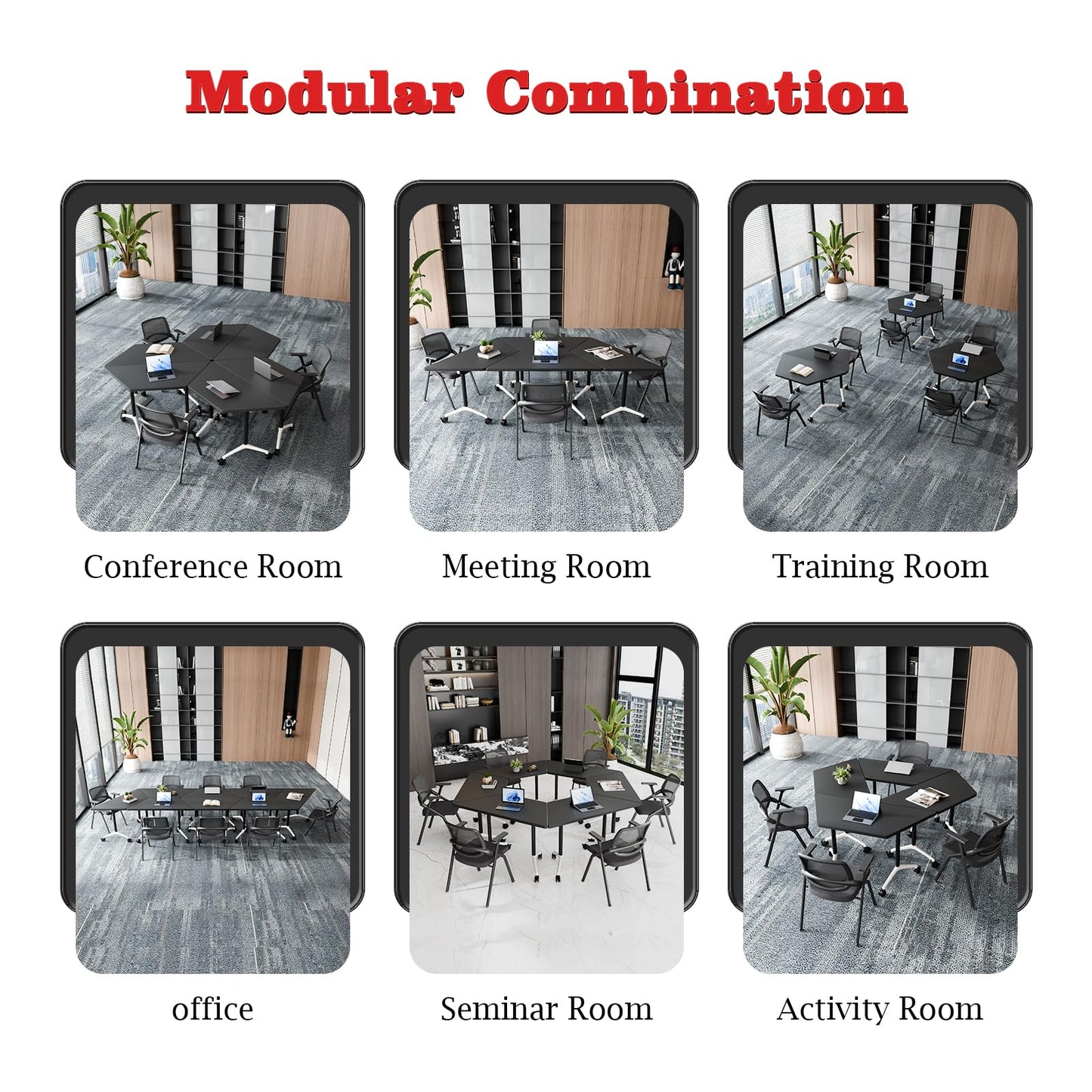 Conference Room Table, Foldable Flip Top Mobile Training Table with Wheels, 47.2 Inch Modern Rectangular Meeting Seminar Desk, Waterproof Metal Frame for Office, Classroom & Boardroom