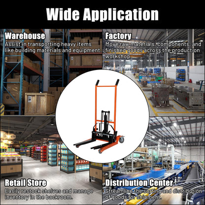 Reykilor Hydraulic Material Lift Winch Stacker w/Wheels, Foldable Forklift Pallet Stakcer, Heavy Duty Rolling Manual Lift Table, Adjustable Pallet Truck Carrier Dolly Fork Lift for Warehouse Garage