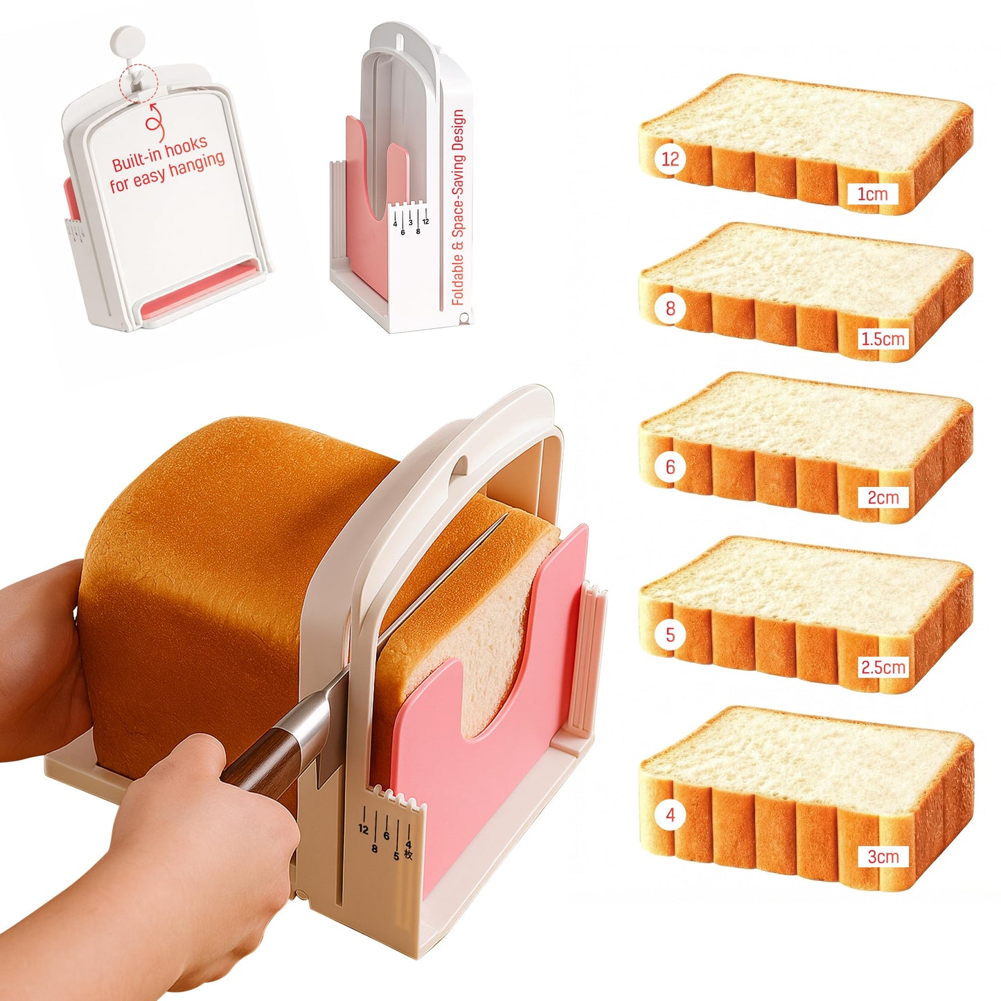 2026 NEW Bread Slicer Guide for Homemade Bread | 5 Thicknesses Mode for Sourdough, Rounds Loaves, Bagels, Toast & Sandwiches | Foldable & Adjustable | Space Saving | Indoor Outdoor Use