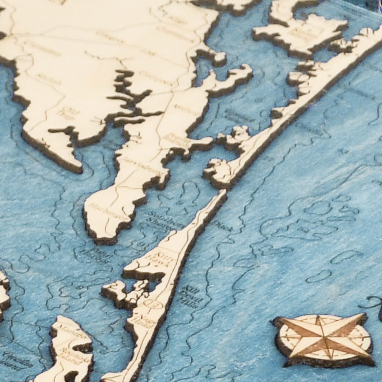 Outer Banks 3D Wood Map Nautical Decor Serving Tray & Wall Art, OBX Coastal Home Decor, Nautical Ottoman Tray, Handcrafted in The USA, 13 x 24.5-in (Distressed Coffee/Deep Blue)