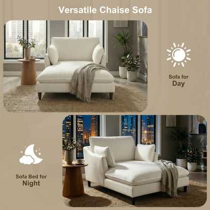 Merax Boneless Chaise Lounge Chair Indoor, 51.2" Modern Oversized Chaise Lounge Reading Chairs with 2 Pillows, Comfy Chenille Sleeper Sofa Couch for Living Room Bedroom Apartment, Beige