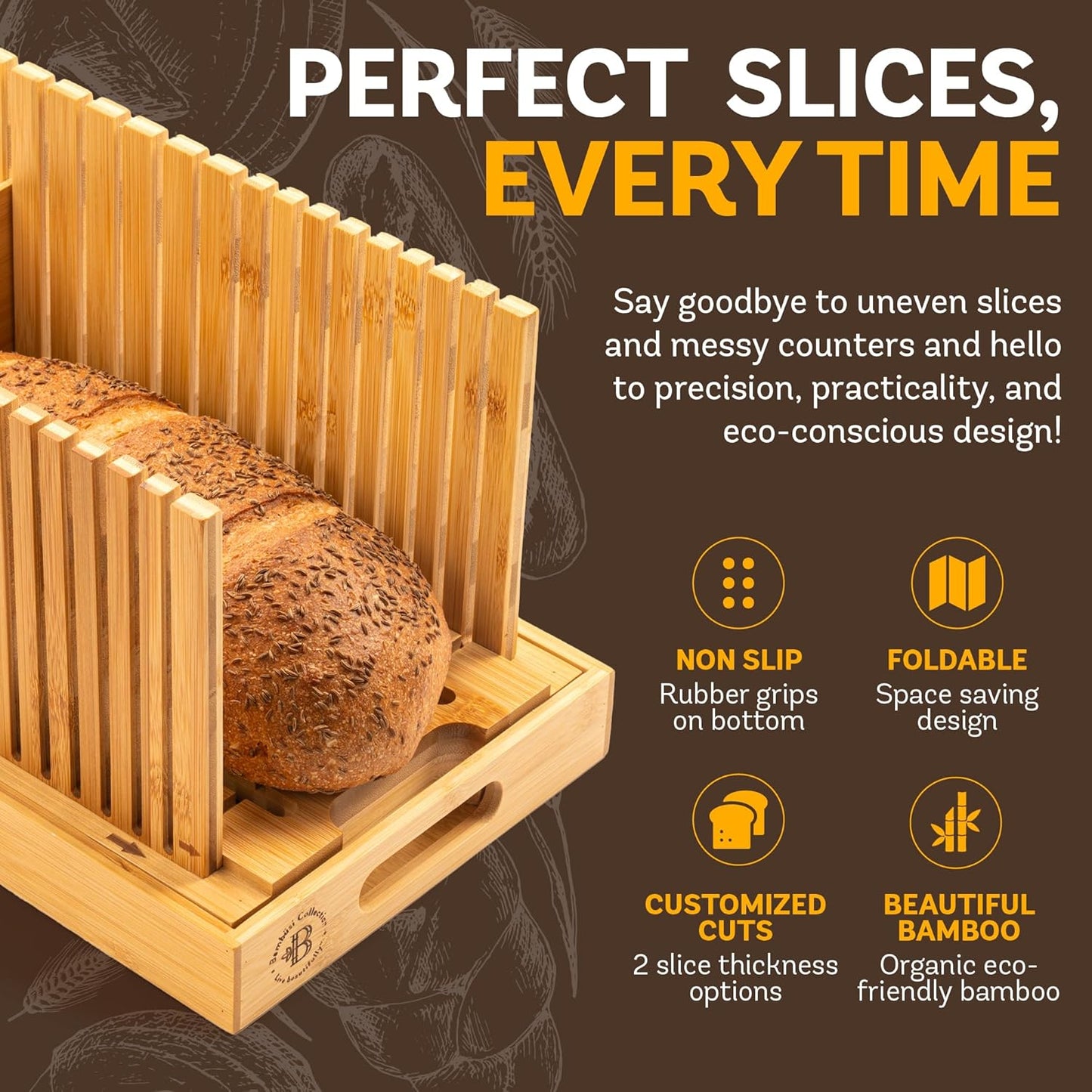 Bread Slicer for Homemade Bread - Bambuesi Upgraded Adjustable Bamboo Bread Cutter Board, Foldable Slicing Guide