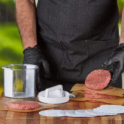 Mr. Bar-B-Q Hamburger Press Patty Maker - Non-Stick Burger Mold Shaper with Freezer Storage Container - 12-Piece Set with 8-Layer Plastic Discs for BBQ Grill - #40231Y