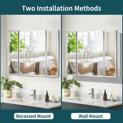 Movo Double Doors Medicine Cabinet with Mirror, 36 inch X 26 inch Aluminum Bathroom Medicine Cabinet, Adjustable Glass Shelves, Waterproof and Rust-Resist, Recess or Surface Mount Installation,Silver