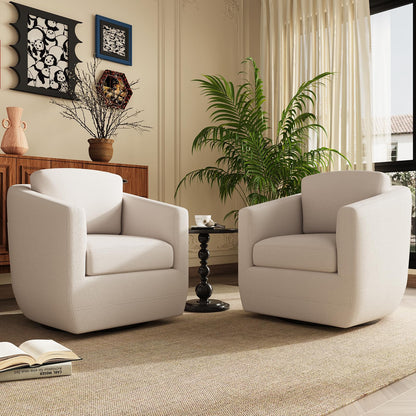 COLAMY 360° Swivel Accent Chair Set of 2 No-Sag Foam & Sturdy Metal Base, Fully Assembled Living Room Armchair with Pillow, Swivel Accent Single Sofa for Bedroom Living Room, Reading Room, Beige