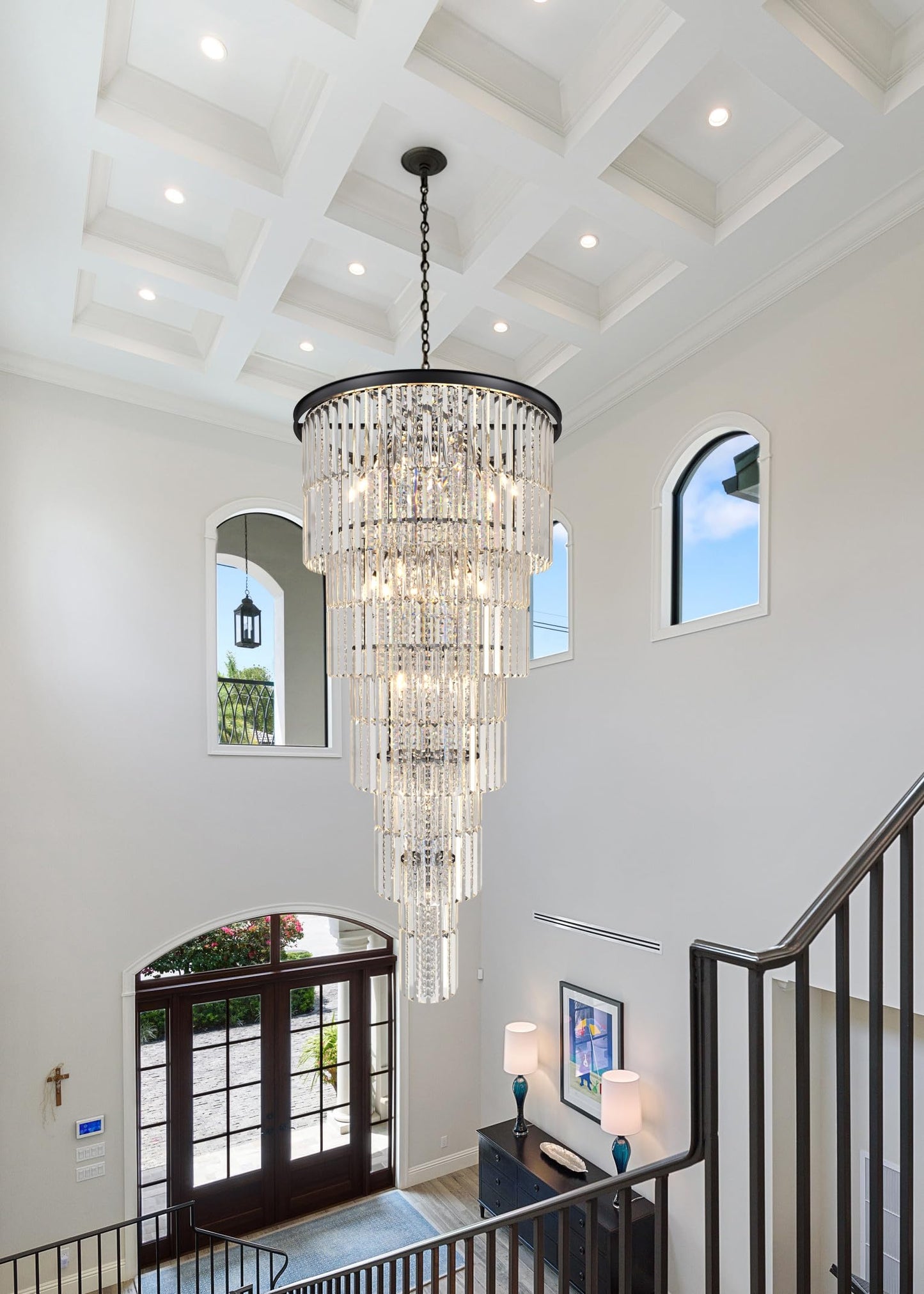 Arotikee Luxury 37-Light Crystal Chandelier for High Ceilings, Modern Black Extra Large Staircase Chandelier for 2-Story Foyer, Entryway & Villa Living Room