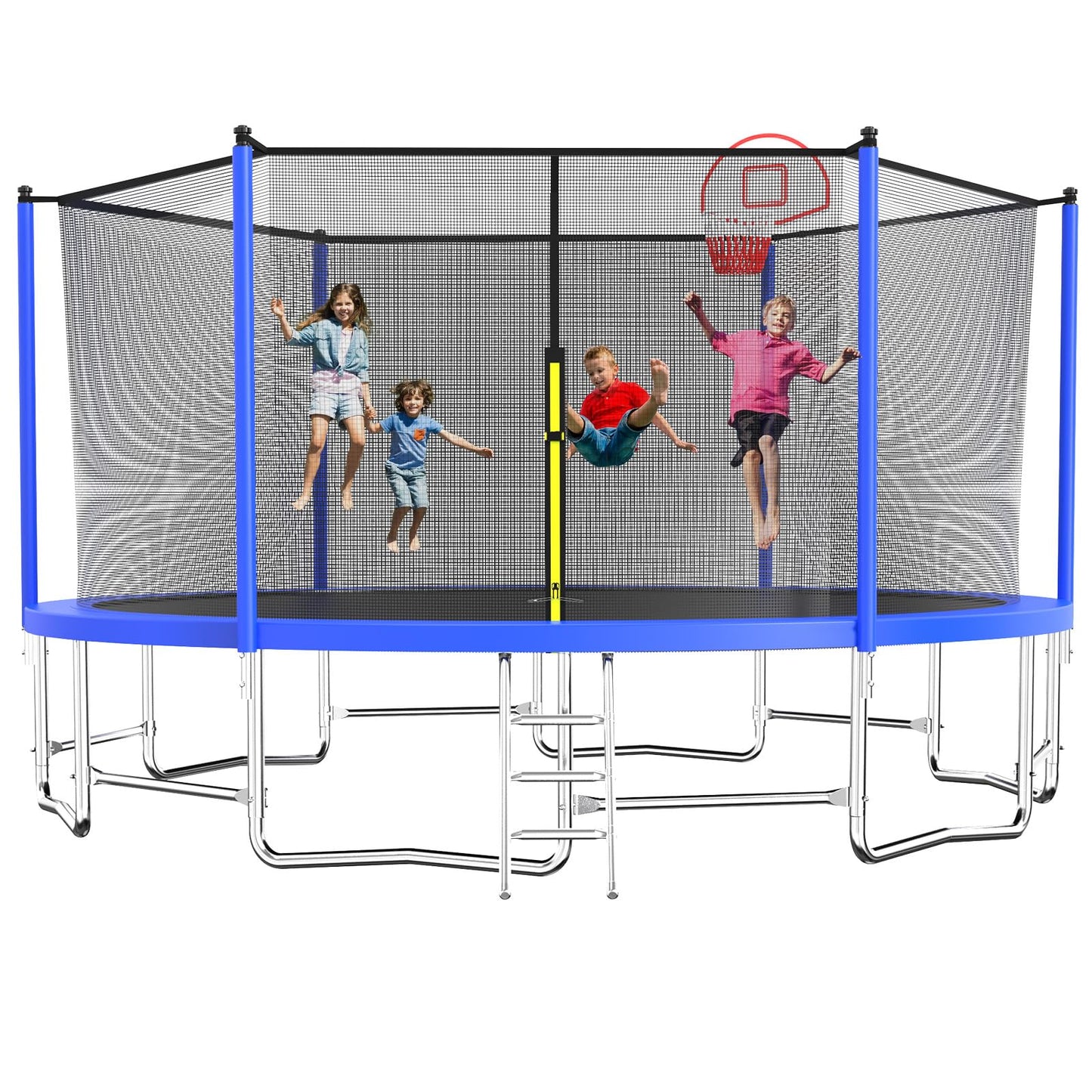 Tatub Upgrade 16FT Trampoline for Kids and Adults, Outdoor Recreational Trampolines with Basketball Hoop & Enclosure Net, Blue