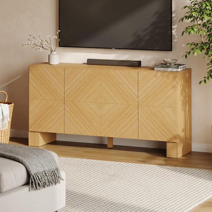 ModernMate 63" Sideboard Buffet Cabinet with Storage, Wood Storage Cabinet with 4 Doors, Large Credenza Sideboard with Adjustable Shelve, Buffet Table for Kitchen, Dining Room, Hallway, Natural Oak