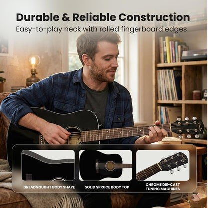 Fender Classic Design Dreadnought Acoustic Guitar - Black Bundle with Gig Bag, Tuner, Strap, Strings, String Winder, Picks, and Austin Bazaar Instructional DVD
