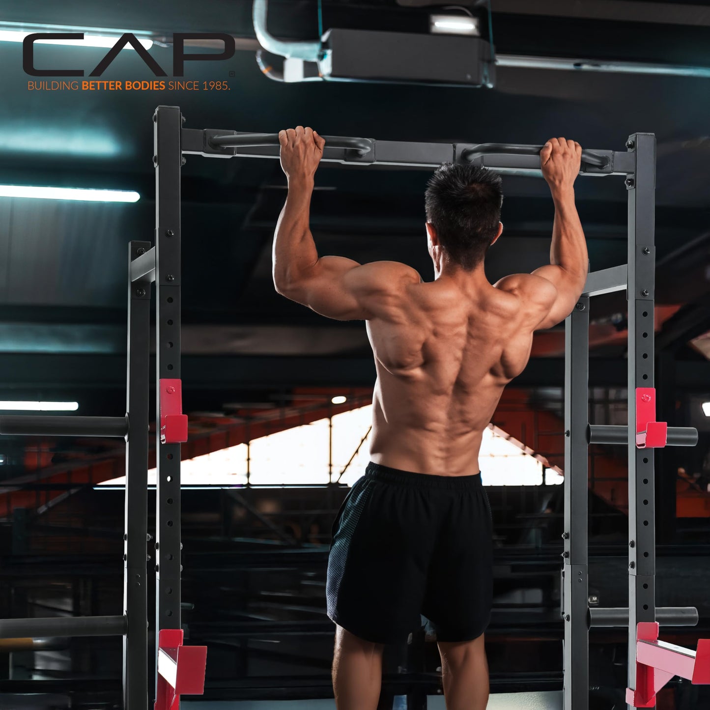 CAP Power Rack with Pull Up Bar & Attachments - Squat Rack & Strength Training Power Cage for Home Gym - BLACK