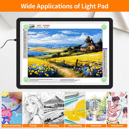 Elice Magnetic A3 Light Board with Bag for Diamond Painting, Tracing LED Light Box with Side Buttons, Super Bright Diamond Art Light Pad, Light Table for Drawing, Sketching, Weeding Vinyl - Black