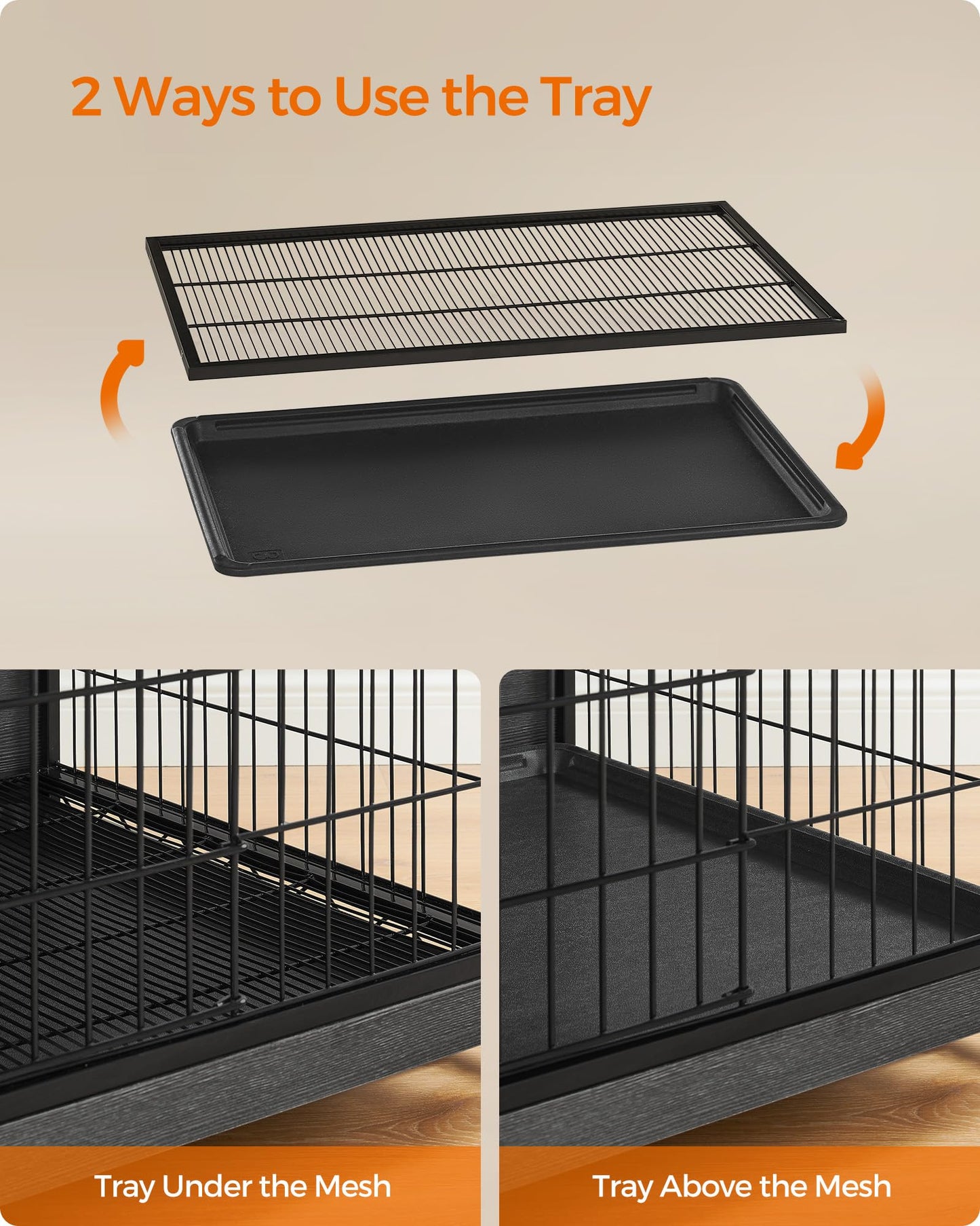 Feandrea 56.1" Dog Crate Furniture, Indoor Dog Cage Side End Table, XXL Pet Wood Kennel for Large and Medium Dogs up to 105 lb with Multi-Purpose Removable Tray, Double-Door Pet House, Ink Black