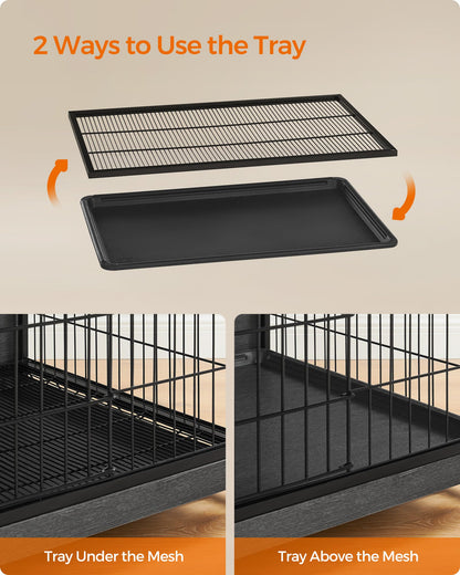 Feandrea 56.1" Dog Crate Furniture, Indoor Dog Cage Side End Table, XXL Pet Wood Kennel for Large and Medium Dogs up to 105 lb with Multi-Purpose Removable Tray, Double-Door Pet House, Ink Black