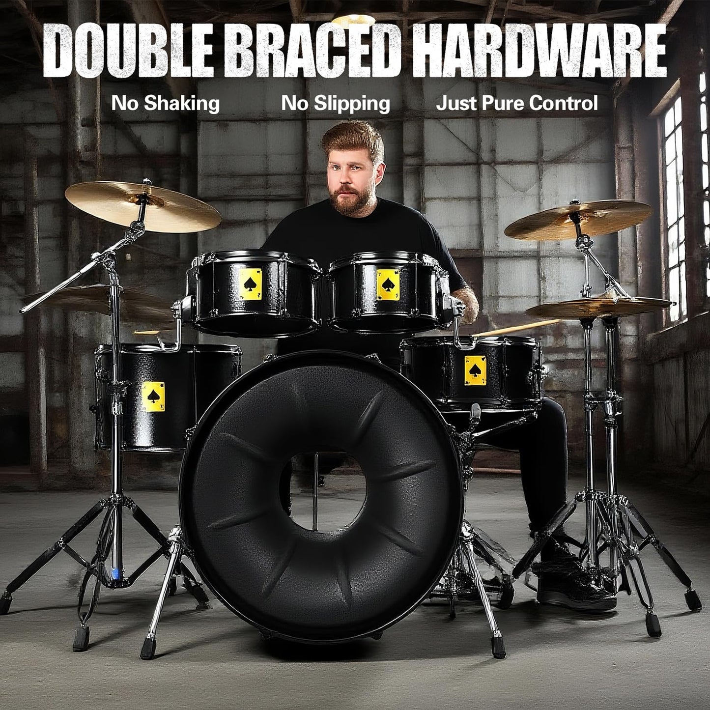Beatello Metal Drum Set for Adults, 5-Piece Complete Acoustic Drum Kit with Independent Tom-Tom, Professional Resonant Metal Shells & Heavy Duty Stands for Beginners & Studio, Sleek Black