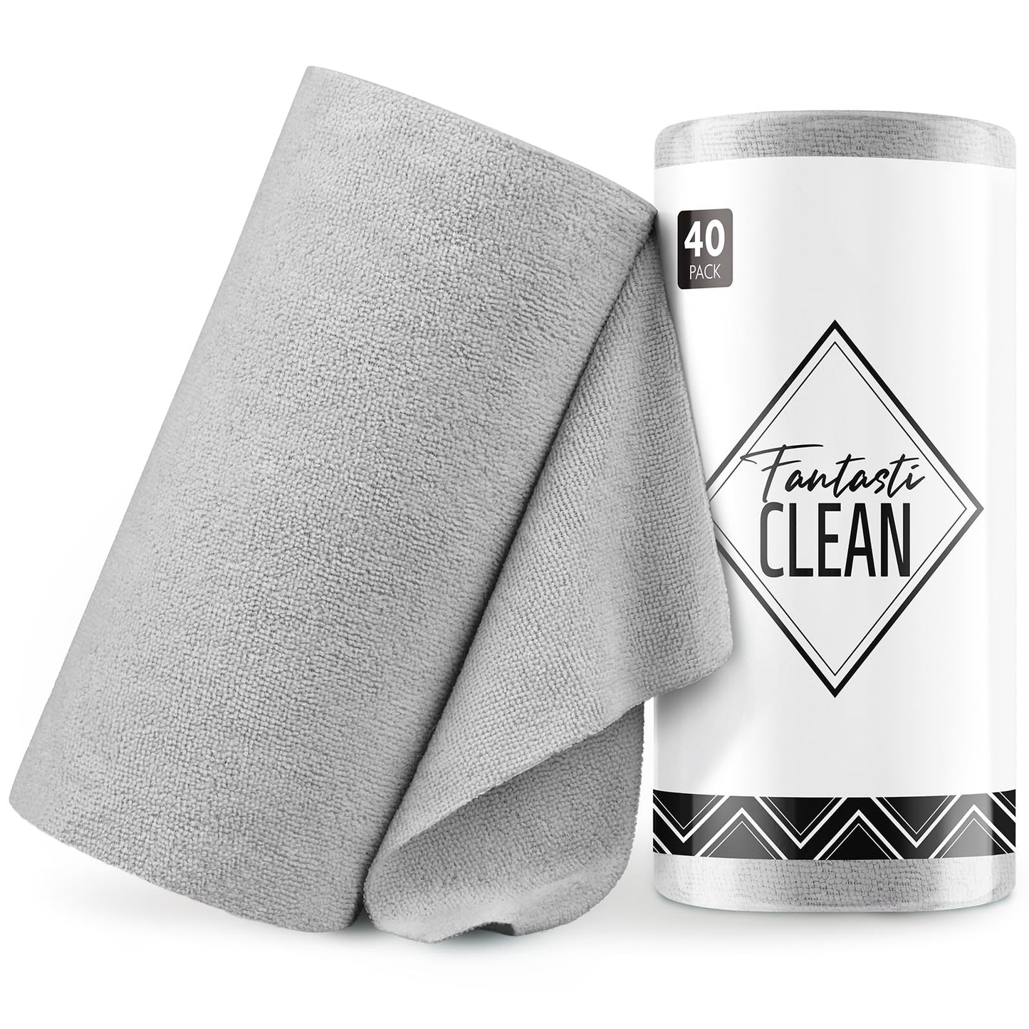 Fantasticlean Microfiber Cleaning Cloth Roll -40 Pack, Tear Away Microfiber Towels, 12" x 12", Reusable, Washable, Scratch Free, Ultra Absorbent Dishcloth for for All-Around Cleaning Supplies (Grey)