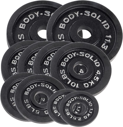 Body-Solid Cast Iron Olympic Weight Plate Set, Free Weights Dumbbell Plates with 2 Inch Standard Hole for All Olympic Barbell Types, 105 lb Total Weight Sets, Midnight Black
