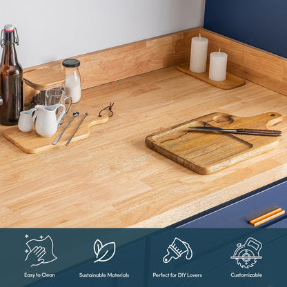 AllForWood 60''L x 36''W x 1.5''Th Hevea Solid Wood Butcher Block Countertop, Butcher Block Table Top for DIY Washer Dryer/Island/Kitchen Countertop (Unfinished)