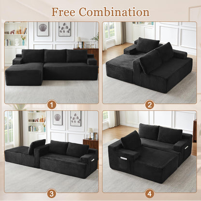 96" L Shaped Cloud Sectional Couch with Chaise, Deep Seat Modular Sectional Sofa Corduroy Memory Foam Sofa Boneless Couches for Living Room Bedroom, No Assembly Required