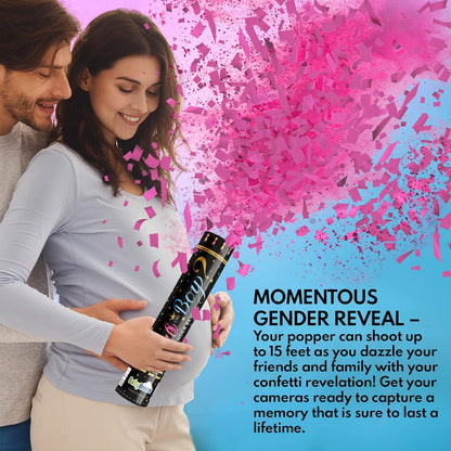 2 Gender Reveal Confetti Powder Cannon - Biodegradable Blue & Pink Poppers for Baby Shower Party Decorations - He