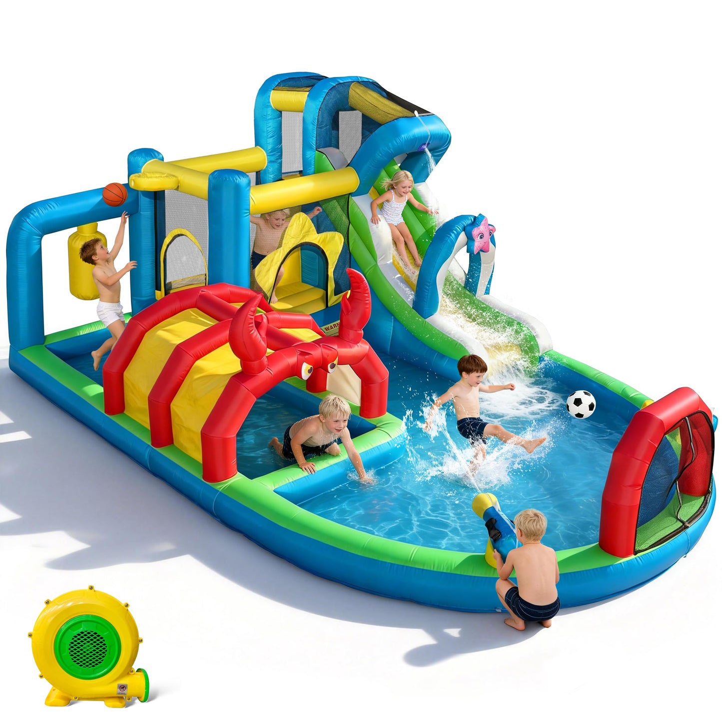 TOAOB Inflatable Water Slide for Kids 3-12: 8 in 1 Ocean-Themed Blow Up Backyard Water Park with 550W Blower for Outdoor Birthday Party