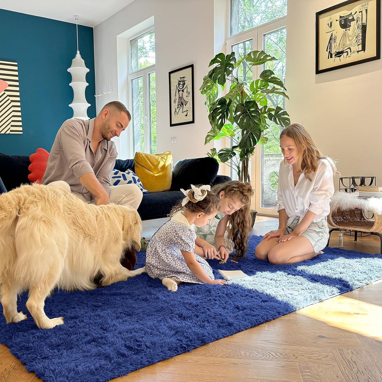 OLANLY Machine Washable 3x6 Runner Rug - Soft Fluffy Shaggy Carpet for Bedroom & Hallway | Navy Blue