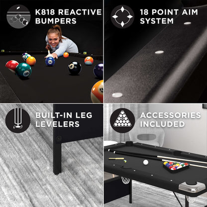 Fat Cat Trueshot 6 Foot Foldable Pool Table, Folding Billiard Table with Leg Levelers, K-818 Bumpers, Space Saving Design, Includes Cues and Balls