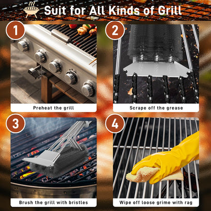 Grill Brush and Scraper-18 Adjustable Handle Safe BBQ Grill Brush for Outdoor Grill-Deep BBQ Clearning Brush wih Bottle Operner Extra Strong Grill Cleaner Accessories for Gas/Charcoal Grilling Grates