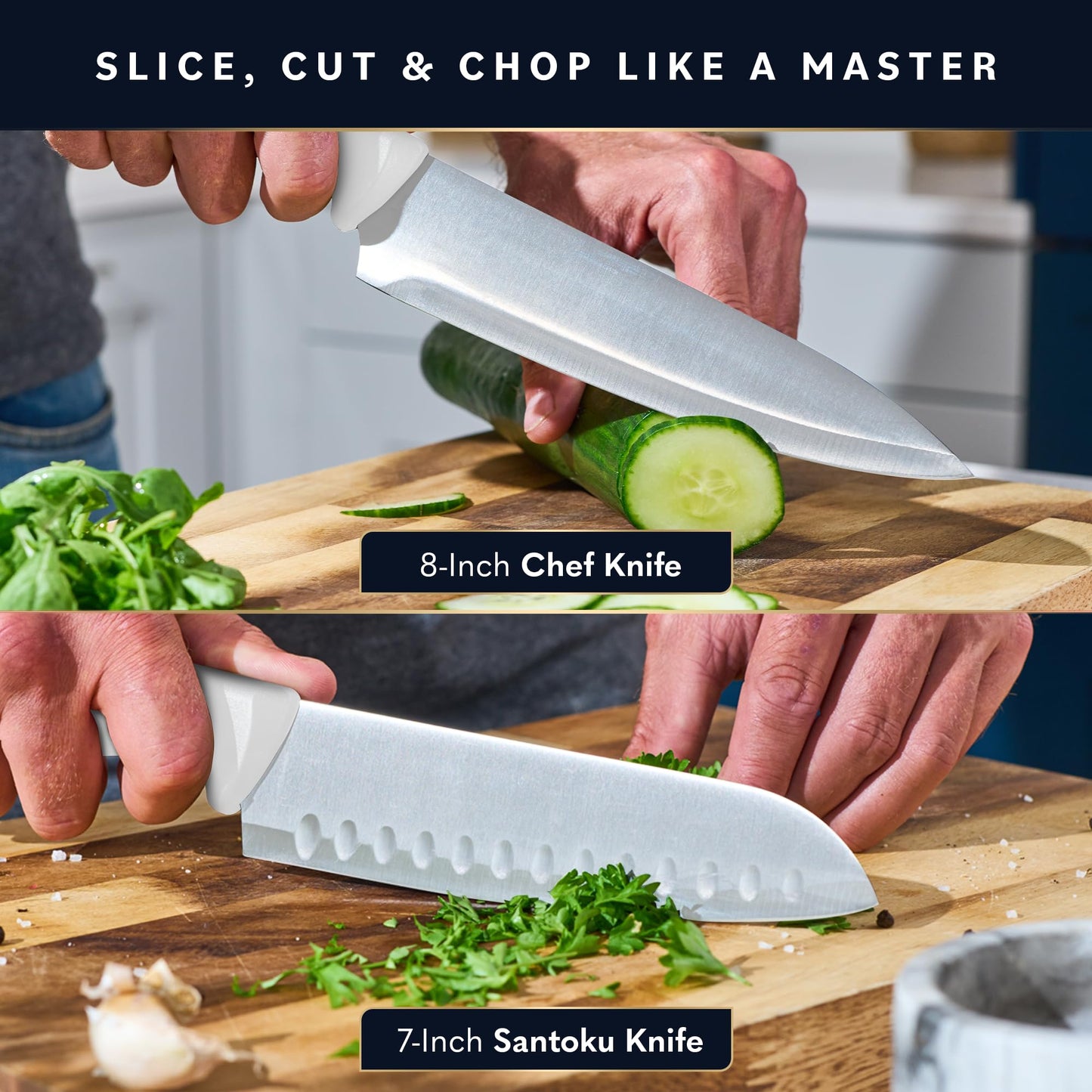 Home Hero Kitchen Knife Set with Sharpener - High Carbon Stainless Steel Knife Block Set with Ergonomic Handles (20 Pcs - Acrylic Black)