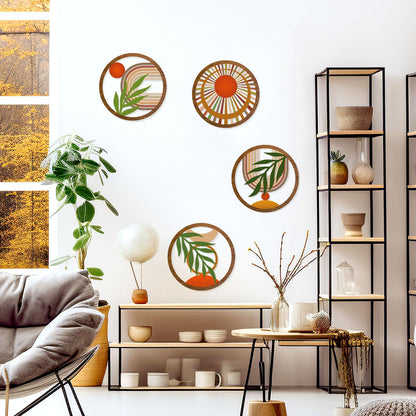Zzbakress 4 Pcs Boho Wall Decor Rustic Wooden Hollow Bobo Wall Art Bohemian Bedroom Decor 10 inch Farmhouse Wall Hanging Decor Boho Minimalist Wall Art for Bedroom Living Room (Rustic, 4)