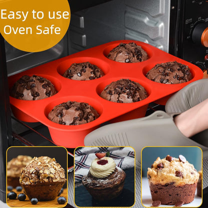 Skiennix Jumbo Muffin Pan - 6 Cup Silicone Baking Mold | 3.5 Inch Non-Stick Design for Easy Release
