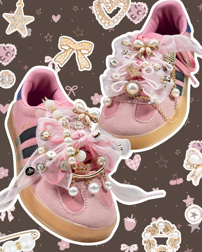 DoDoBeads 68 Pcs Shoe Charms for Sneakers, Elegant Sneaker Charms Kit with Pearls, Crowns, Ribbons & Satin/Lace Shoelaces, Sock Charm for Women, DIY Shoe Lace Decorations