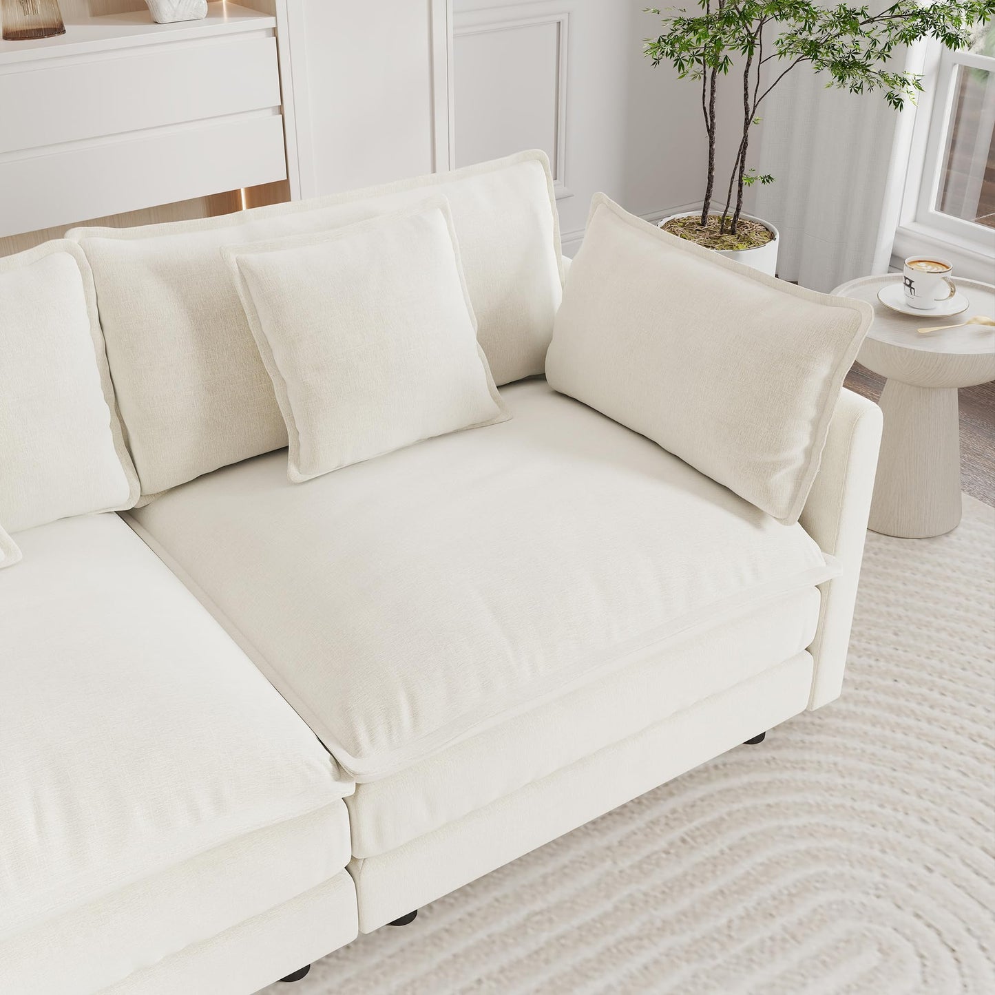 KEIKI 2-Piece Sofa Set with 2 Oversized Chenille Single Sofa, Upholstered Modern Style 2-Seater Lounge Accent Chair Set with 2 Pillow, High-Density Foam Cushions, for Apartment, Living Room, White