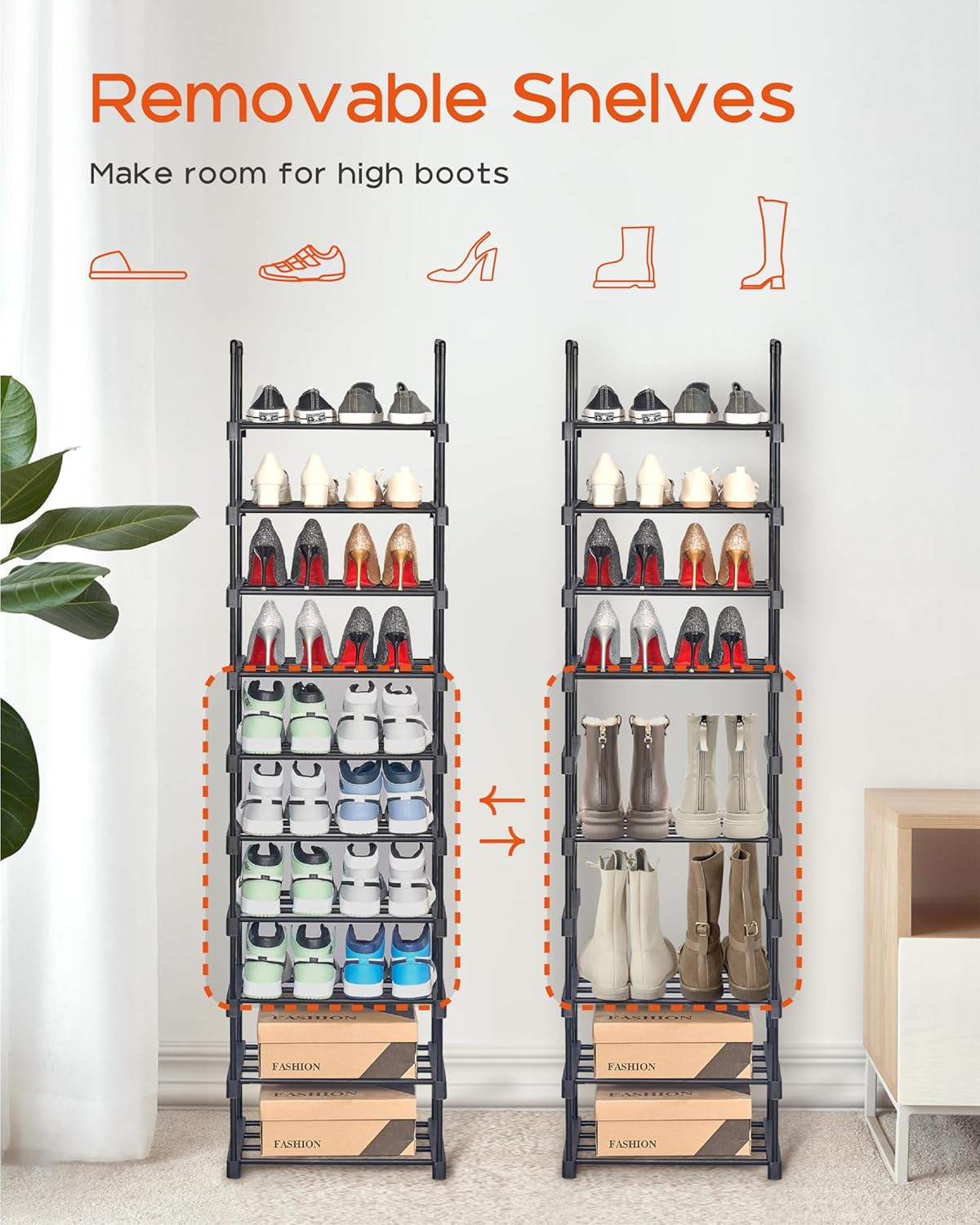 CASAMAYA 10 32 SRT210B01 Shoe Rack, Tier Metal Shoe Organizer, DIY Tall Shoe Storage Shelf for Pairs of Shoes