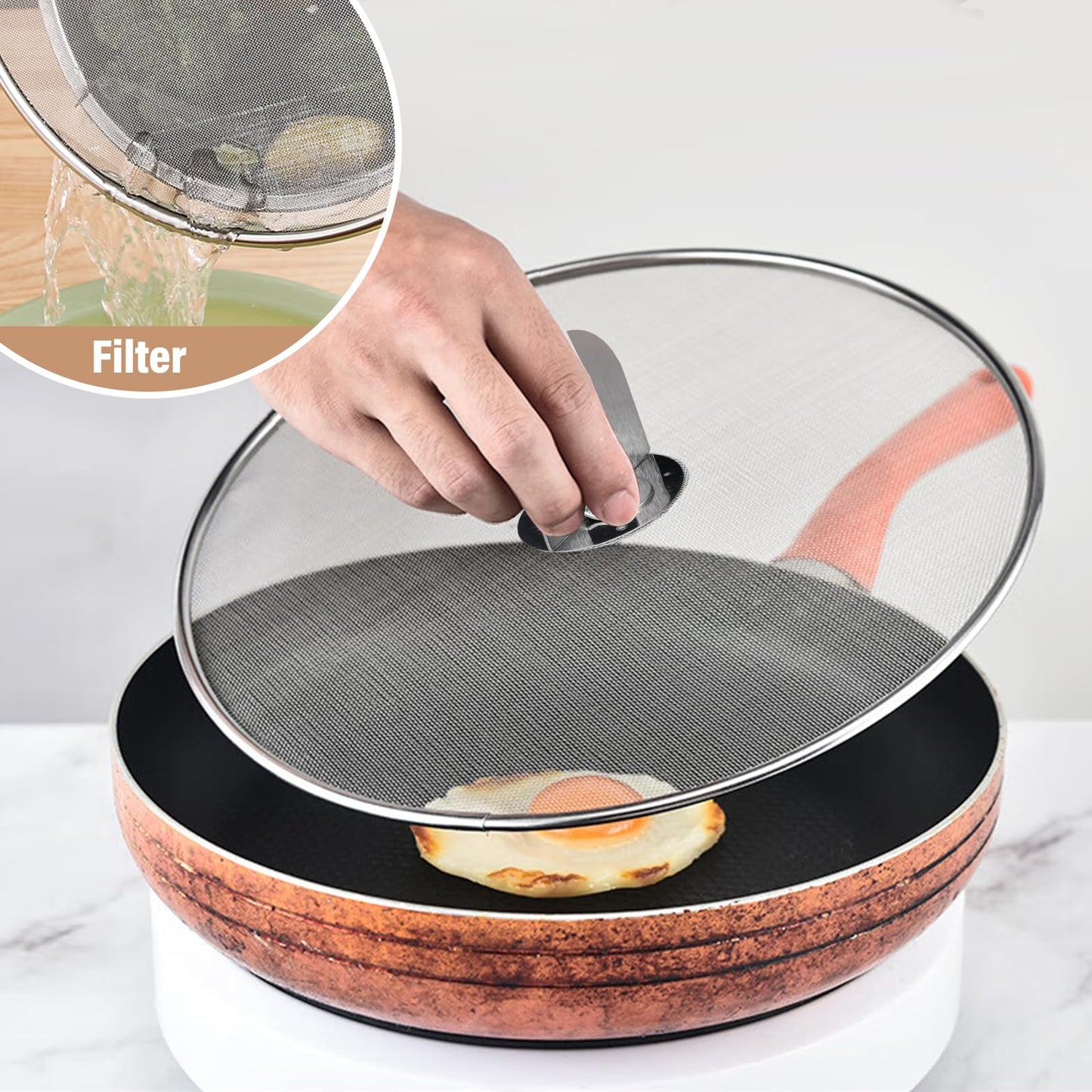 3 Pack Splatter Screen for Frying Pan 13" 11.5" 9.8" Stainless Steel Grease Splatter Guard Ultra Fine Mesh Lids with Fold Flat Knob Set for Prevent Oil Splatter