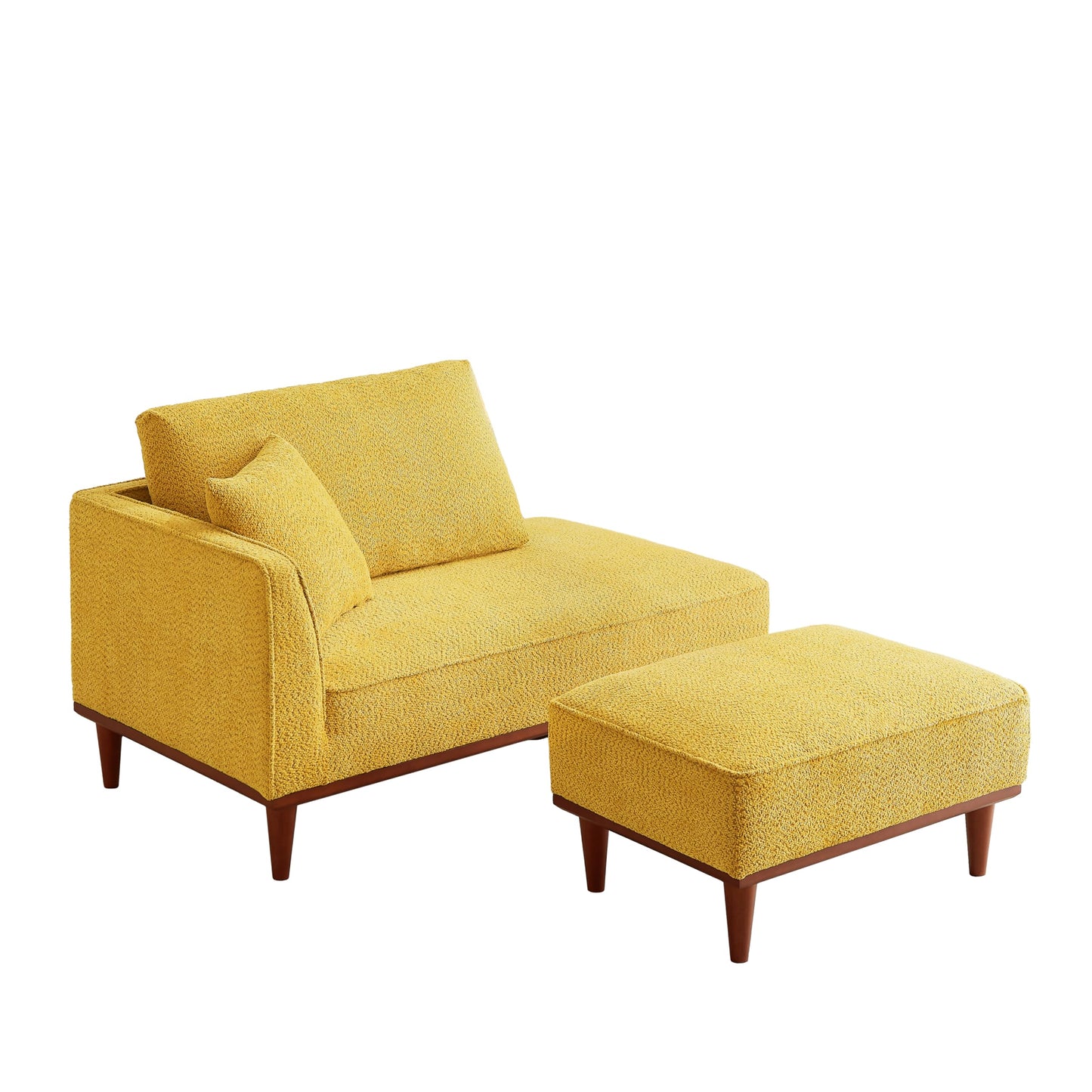 KEIKI 73" Upholstered Chaise Lounge Chair Indoor, Left-Hand Facing Long Chaise with Ottoman, Reading Lounge for Small Space Bedroom or Living Room, Yellow