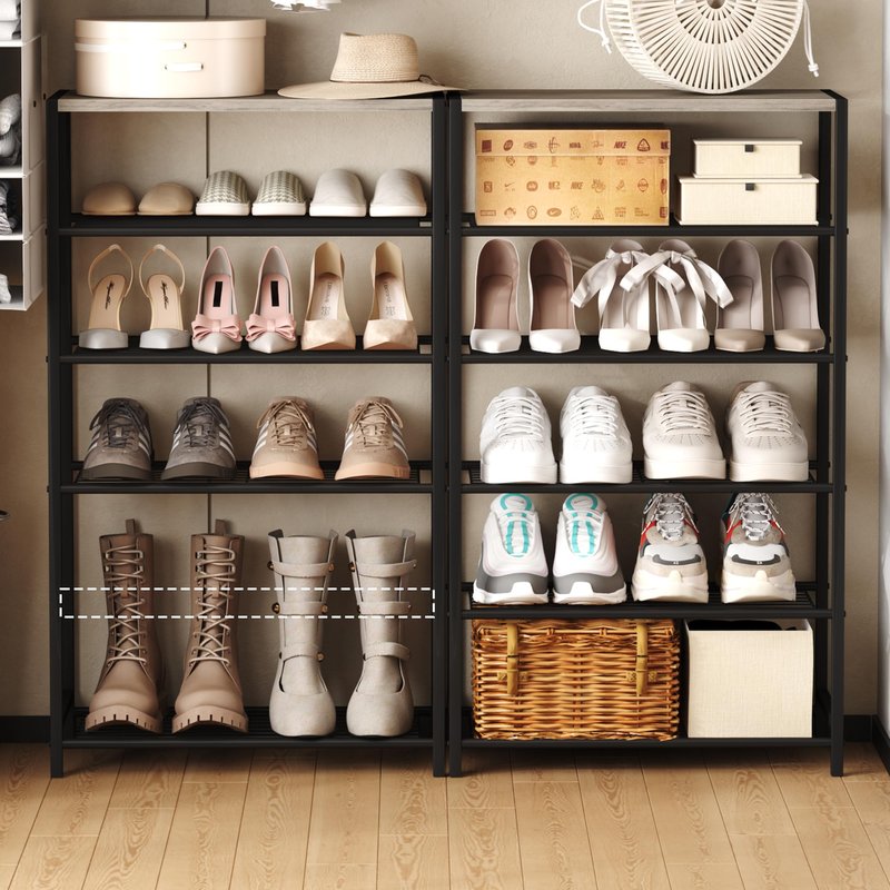 HOMEFORT 6 Tiers Shoe Rack Organizer,23" Shoe Storage Shelf for Closet, Shoe Rack for Entryway, Each Tier Fits 3 Pairs, Shoe Stand with Metal Shelves and MDF Top Board, Washed Gray