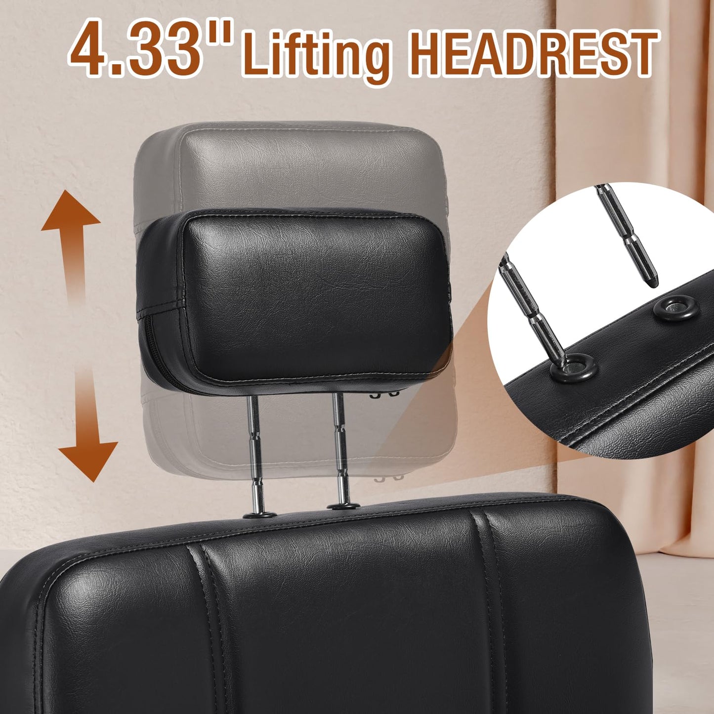 Barber Reclining Chair with Headrest - Heavy Duty Hydraulic Pump Height Adjustable,360°Swivel ,Max Load Weight 440 Lbs,Beauty Salon Spa,Barbershop,Hairdresser Cutting,Styling Stylist,Braiding,Black